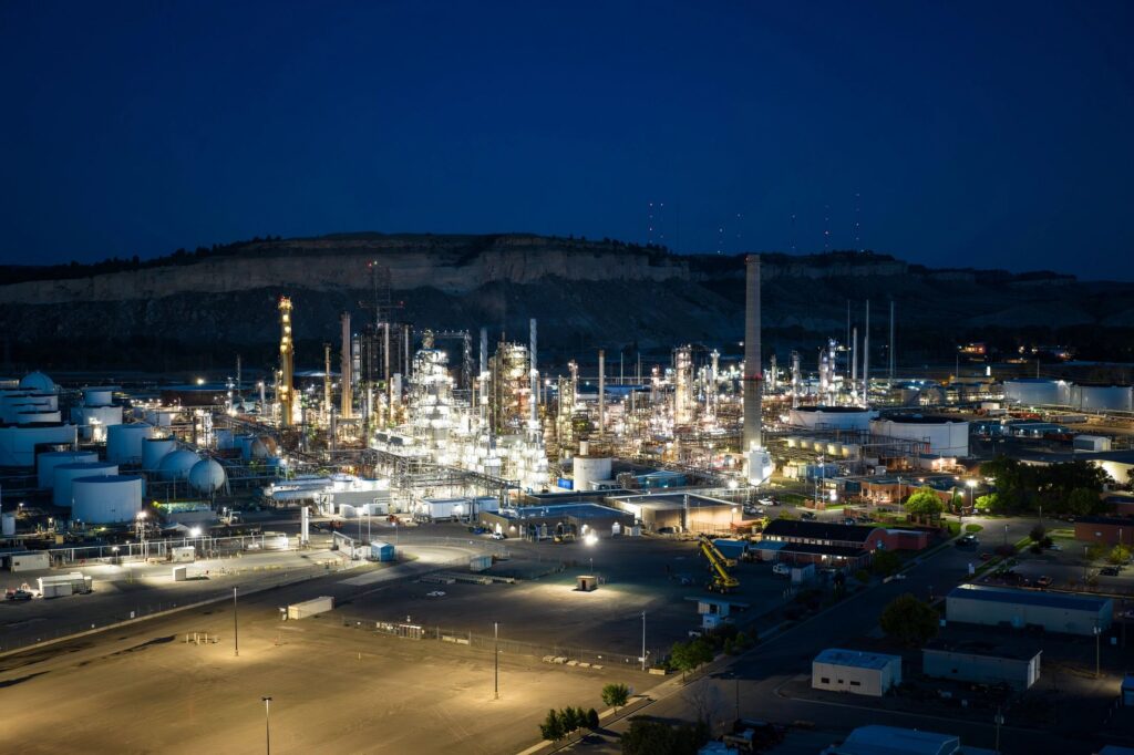 Aerial of Oil Refinery in Billings, Montana on a Fall Evening