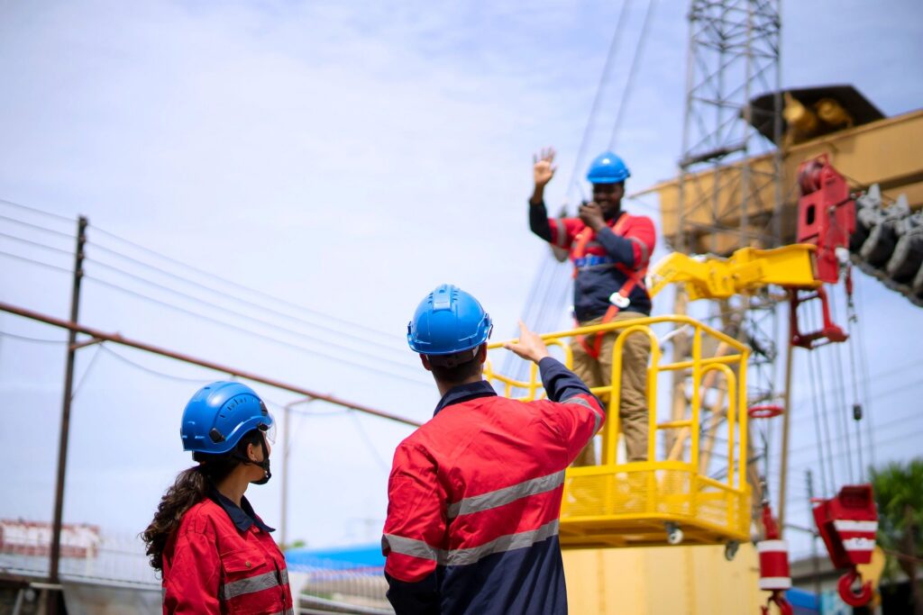 Engineers are working at construction site.